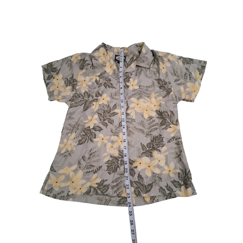 L@@K! Women Small Vintage‎ Tommy Bahama Silk Green-Yellow Floral Button Top S/S - Picture 4 of 5
